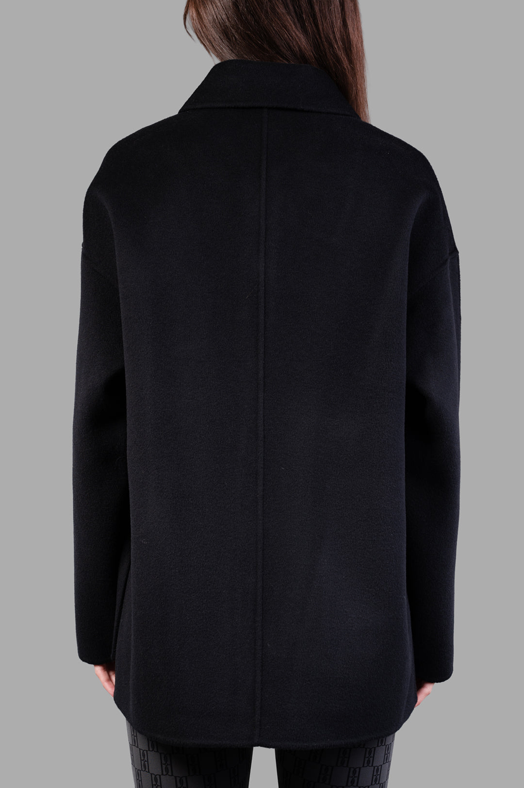 Anine Bing Luca Jacket in Black Cashmere shown from the back, featuring soft double-faced wool-cashmere blend.