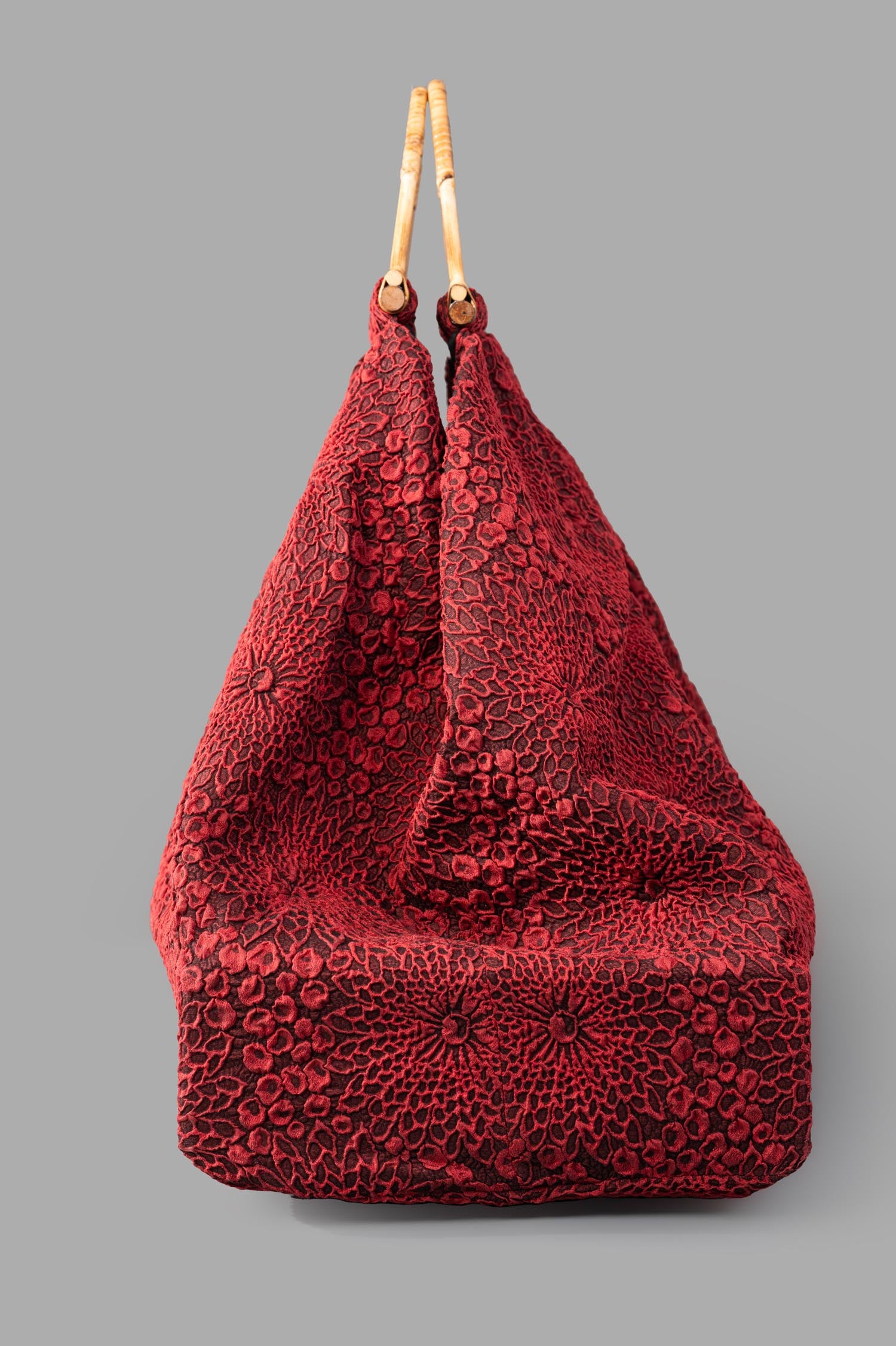 Marc Point XL Double-handle Bag in textured floral red fabric, showcasing double handles and elegant design. Perfect for.