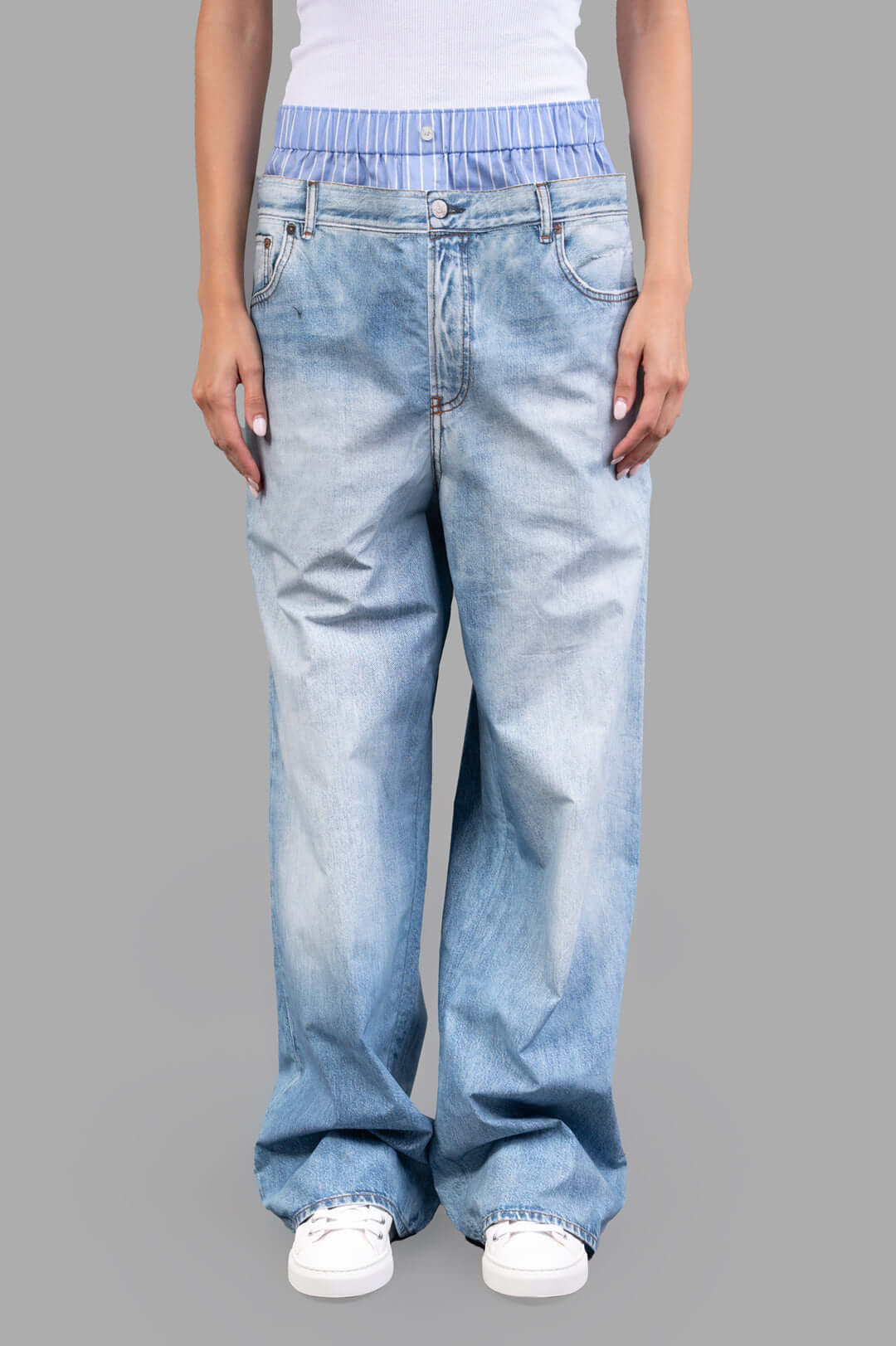 Blue Acne Floral Pants Trompe L'oeil Printed Pants Acne Studios