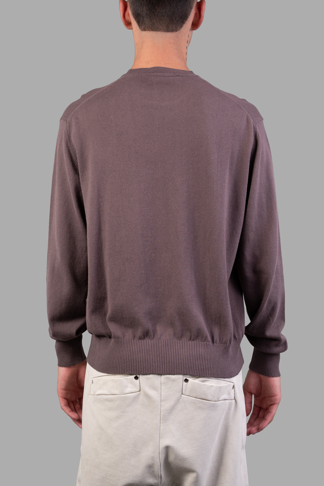 Vivienne Westwood Orb-embroidered Jumper, back view highlighting rib-knit hem and cuffs in truffle color, relaxed fit.