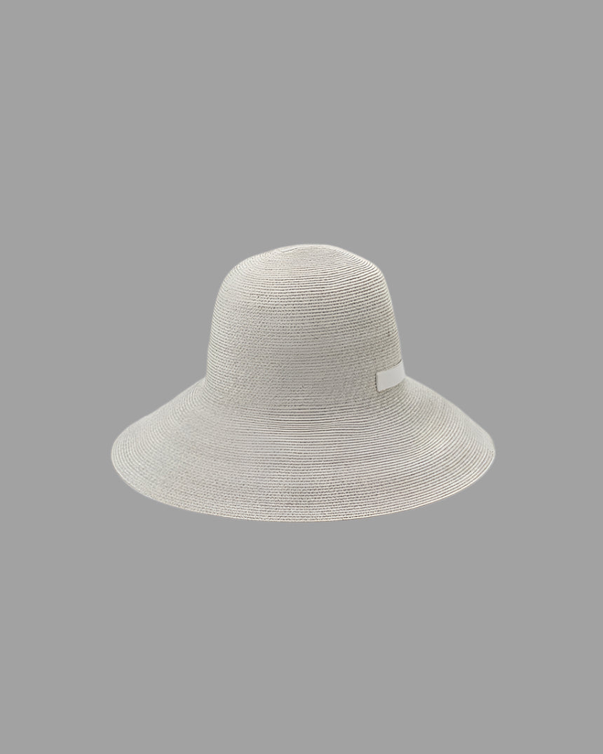 Kijima Takayuki Mushroom Hat in grey raffia and polyester blend, showcasing a side view of its elegant, minimalist design.