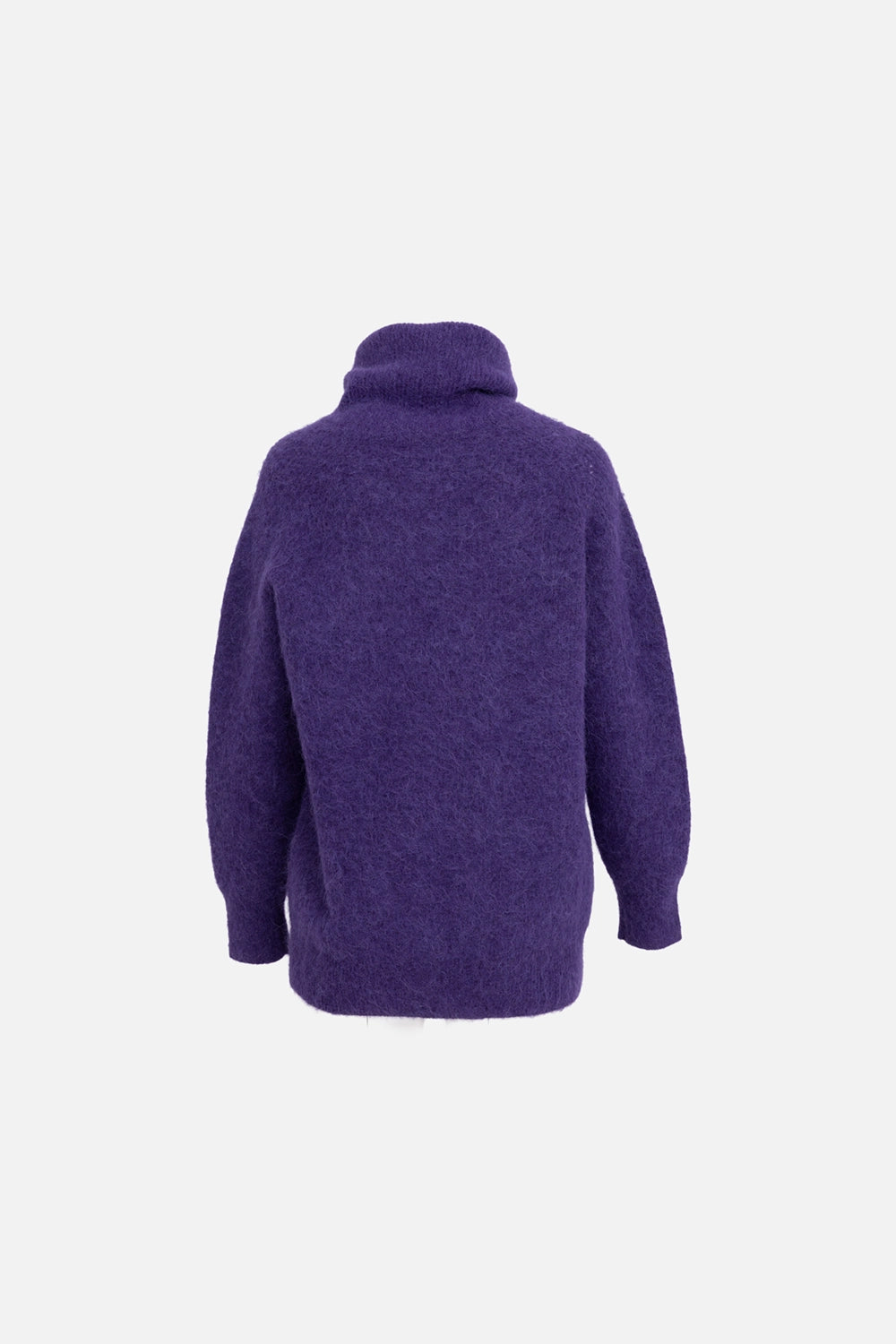 JOSEPH roll-neck sweater in violet, front view, chunky folded collar with ribbed cuffs