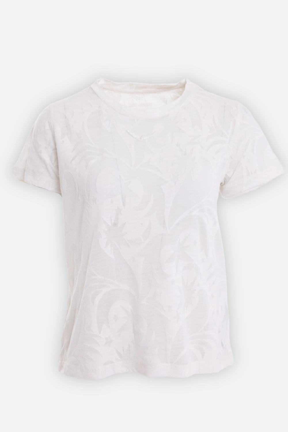 Zadig&Voltaire women's Alys T-shirt in judo, front view with round neck and tonal devoré pattern