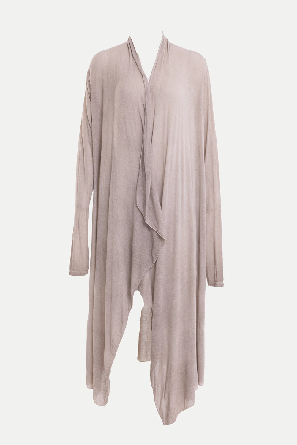 La Haine Inside Us women's cardigan in mud, front view, asymmetric hem and fluid open front