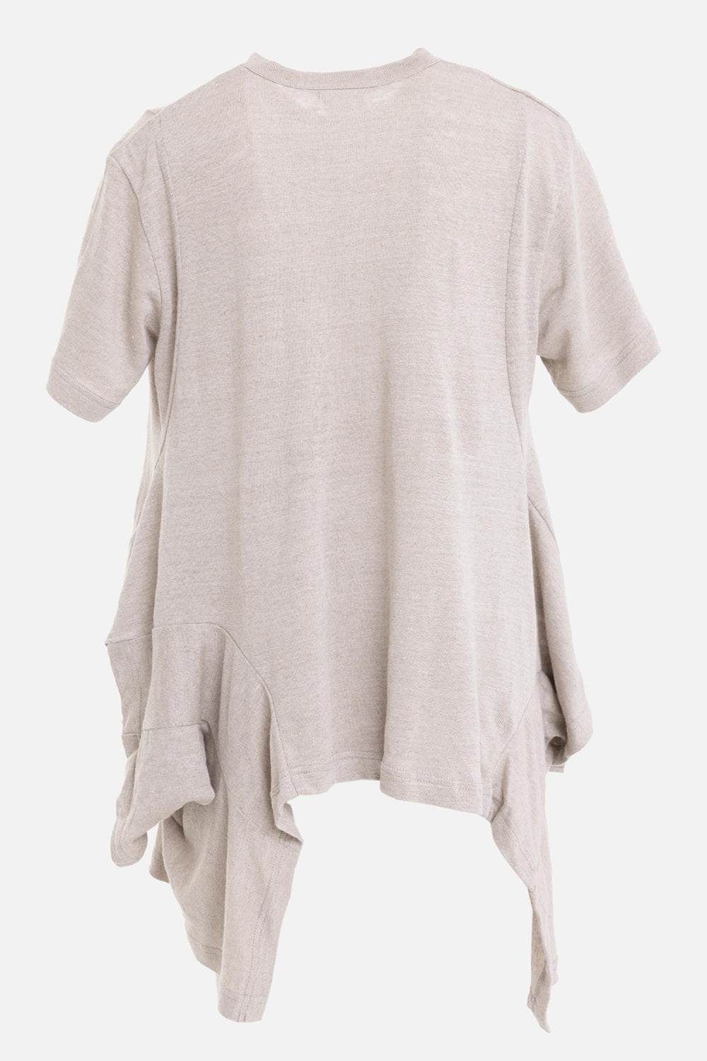 Comme des Garçons women's linen T-shirt in ecru, back view, plain back with hanging side panels