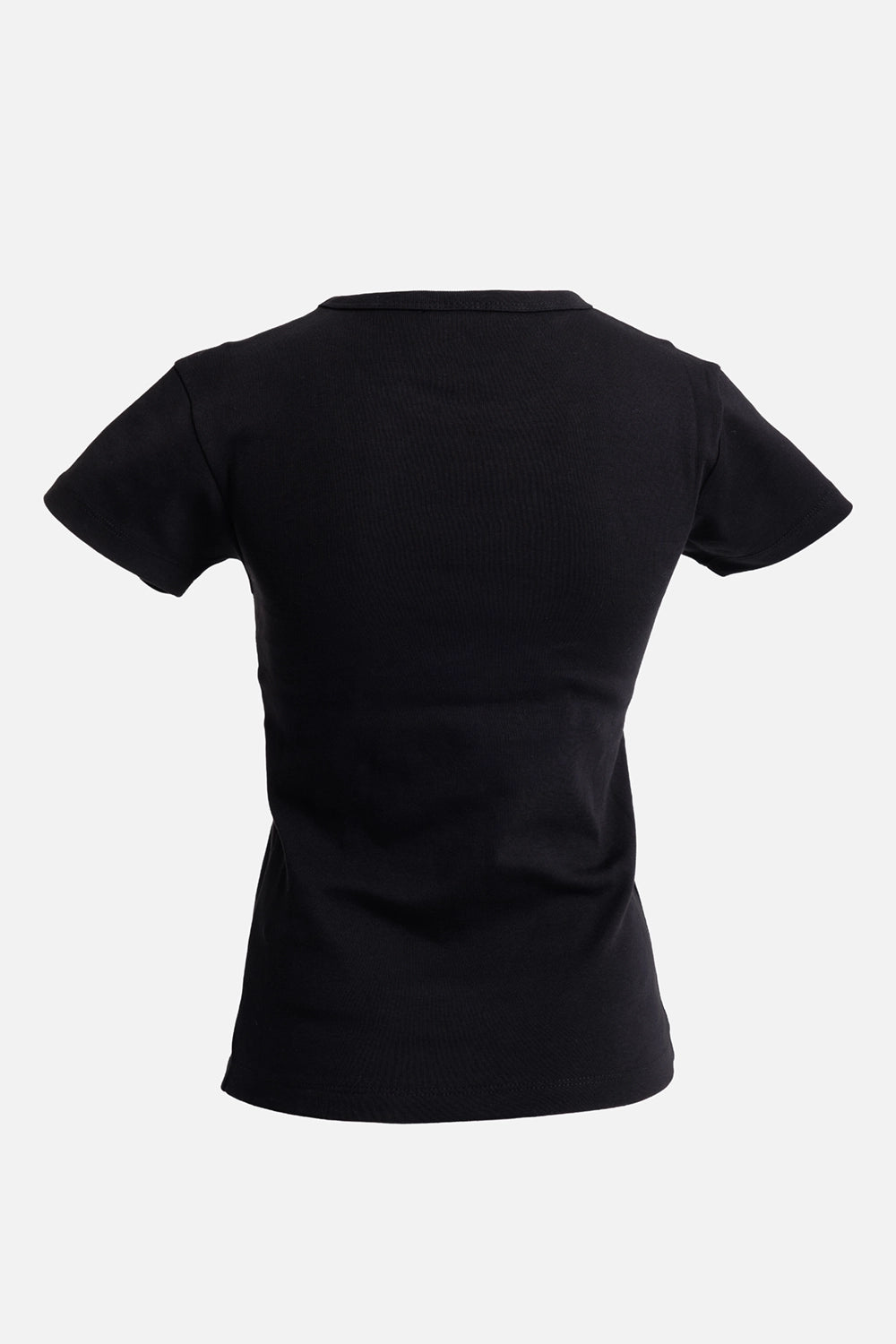 Vaquera women's black baby T-shirt, back view with plain cotton jersey and short sleeves