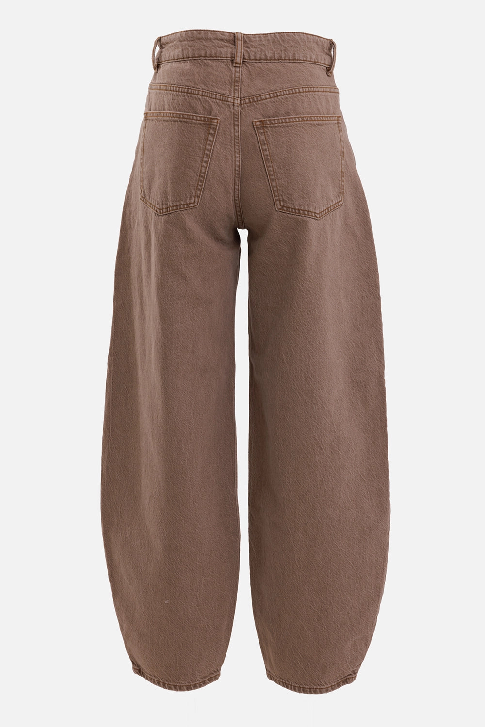 By Malene Birger women's barrel-leg jeans in Toasted Coconut, back view with patch pockets and curved legs