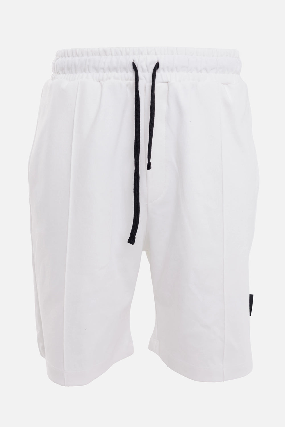Gaëlle Paris men's Bermuda shorts in off white, front view, black drawcord and stitched front panels