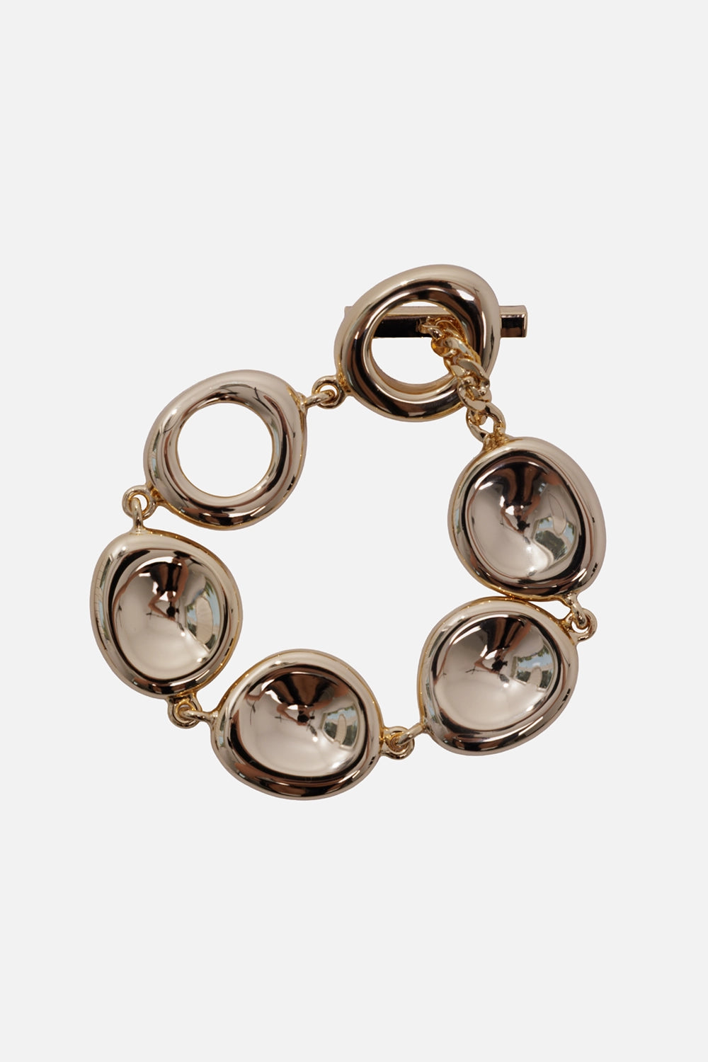 JOSEPH women's Bean bracelet in gilded gold, front view with rounded organic links and a toggle clasp