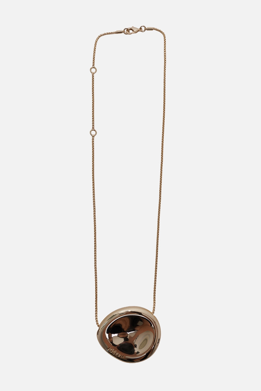 JOSEPH women's Bean pendant necklace in gilded gold, full view with fine adjustable chain and lobster clasp