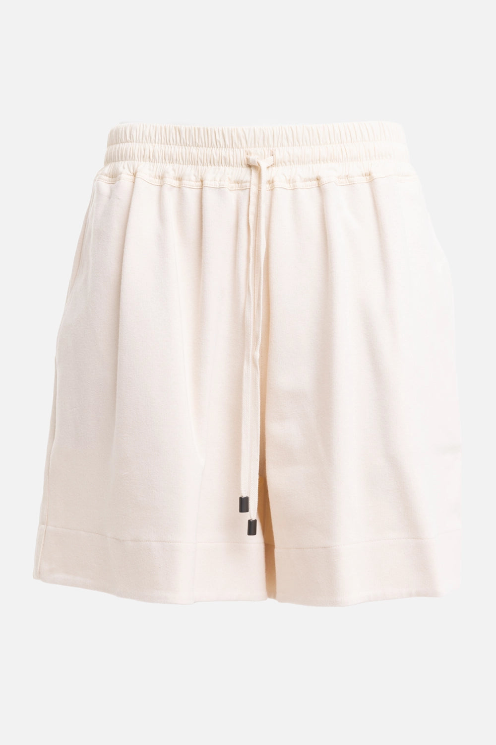 Gentry Portofino women's bermuda shorts in ecru, front view, elastic drawstring waist and metal cord tips