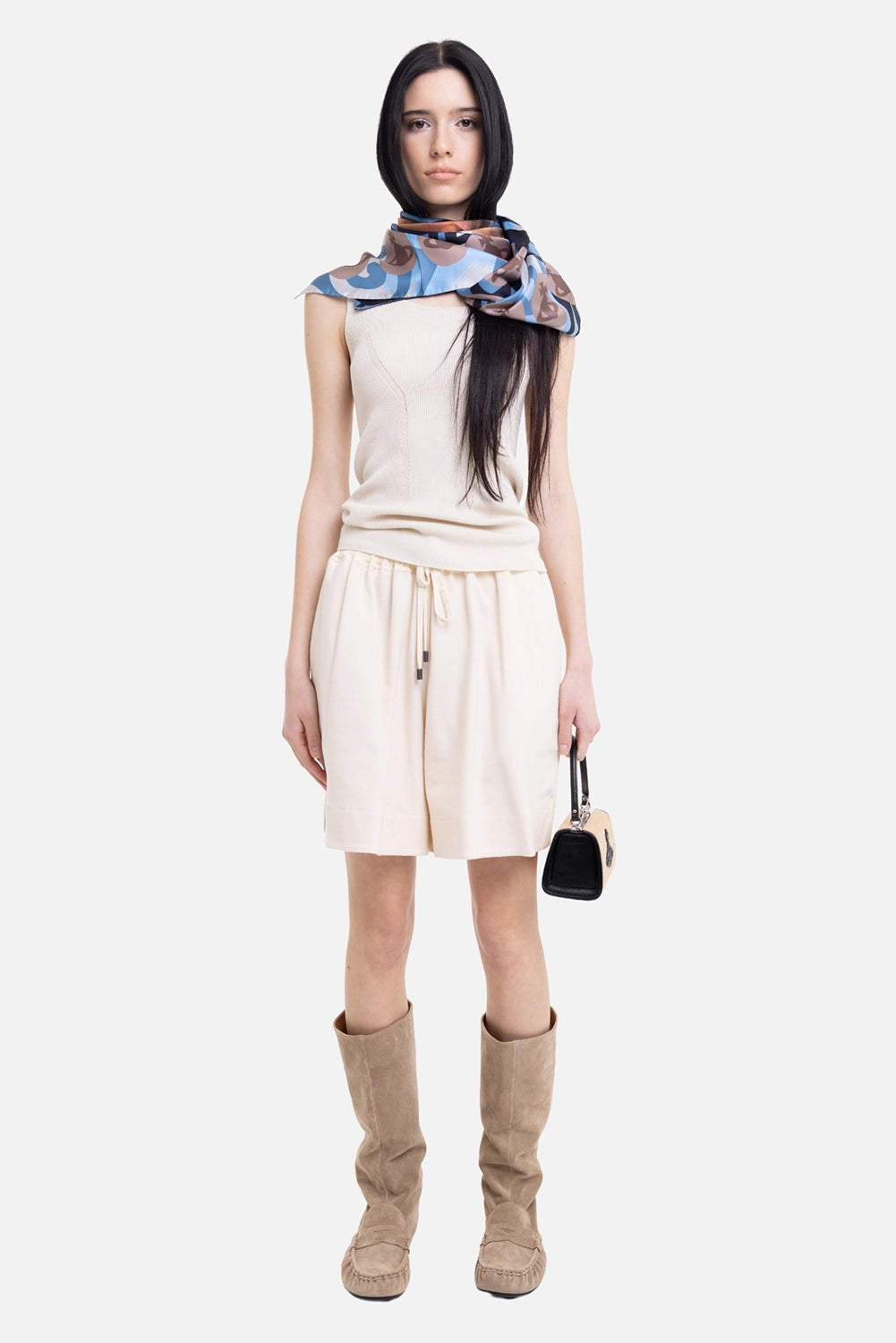 Gentry Portofino women's bermuda shorts in ecru, on-model full length, relaxed knee-length fit and wide hem