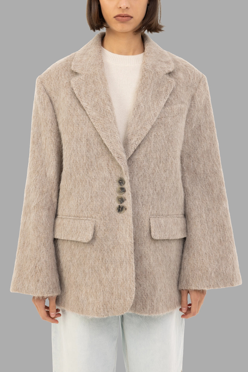 By Malene Birger women blazer in Cobblestone, front view, 4-button single-breasted closure and notched lapels.