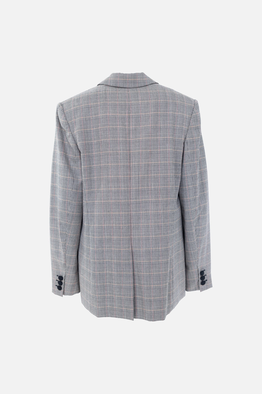 Pre-owned Stella McCartney blazer in grey check, back view, straight hem with buttoned cuffs