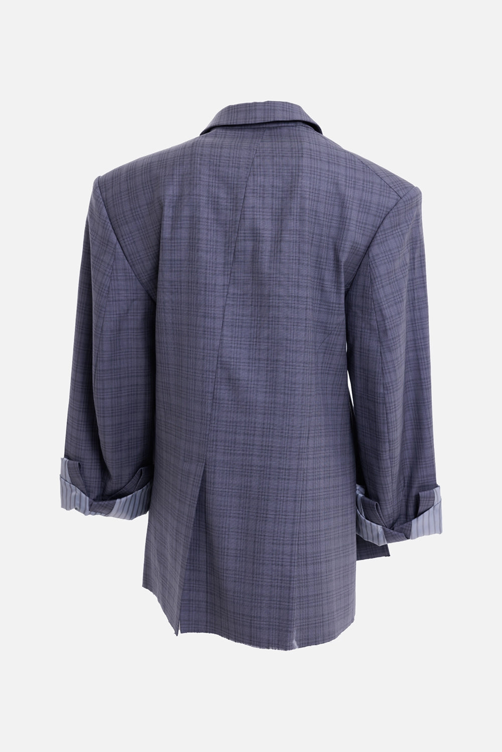 Natasha Zinko women's grey checked blazer, back view with structured shoulders and centre vent