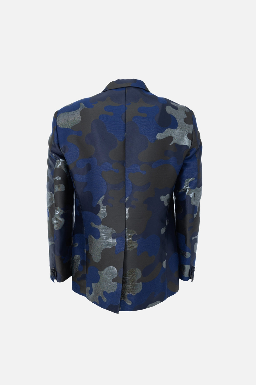 Pre-owned Dsquared2 men's blazer in navy camouflage, back view, center seam and straight hem