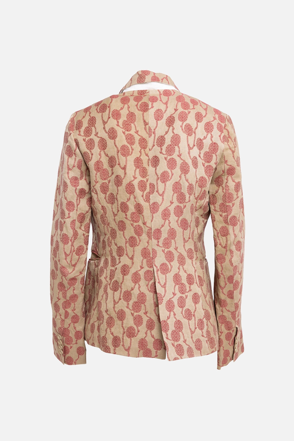 Pre-owned Uma Wang women’s blazer in tan/red, back view, centre vent and all-over floral print