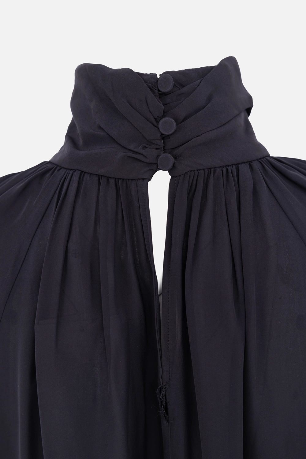 ANINE BING women's blouse in black, collar detail, covered buttons at high neck