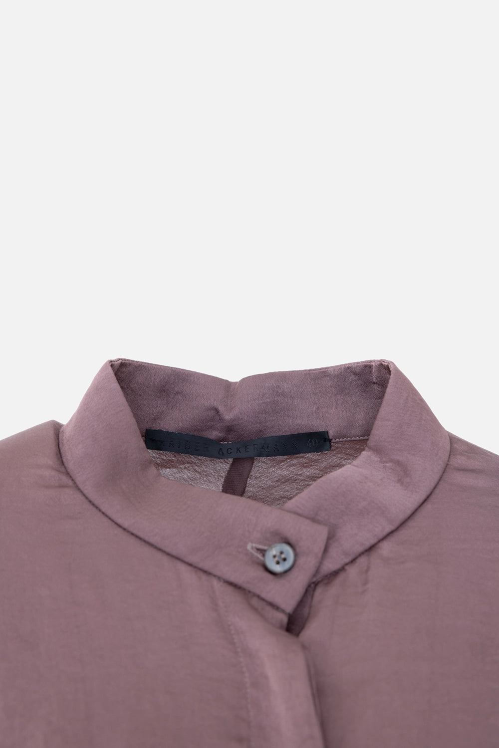 Pre-owned Haider Ackermann women's blouse in mauve, collar detail view, band collar with top button