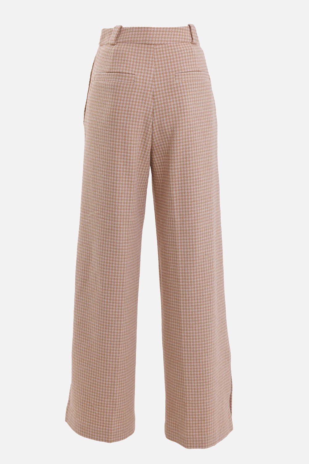 By Malene Birger women's bouclé trousers in beige houndstooth, back view with two welt pockets and side slits