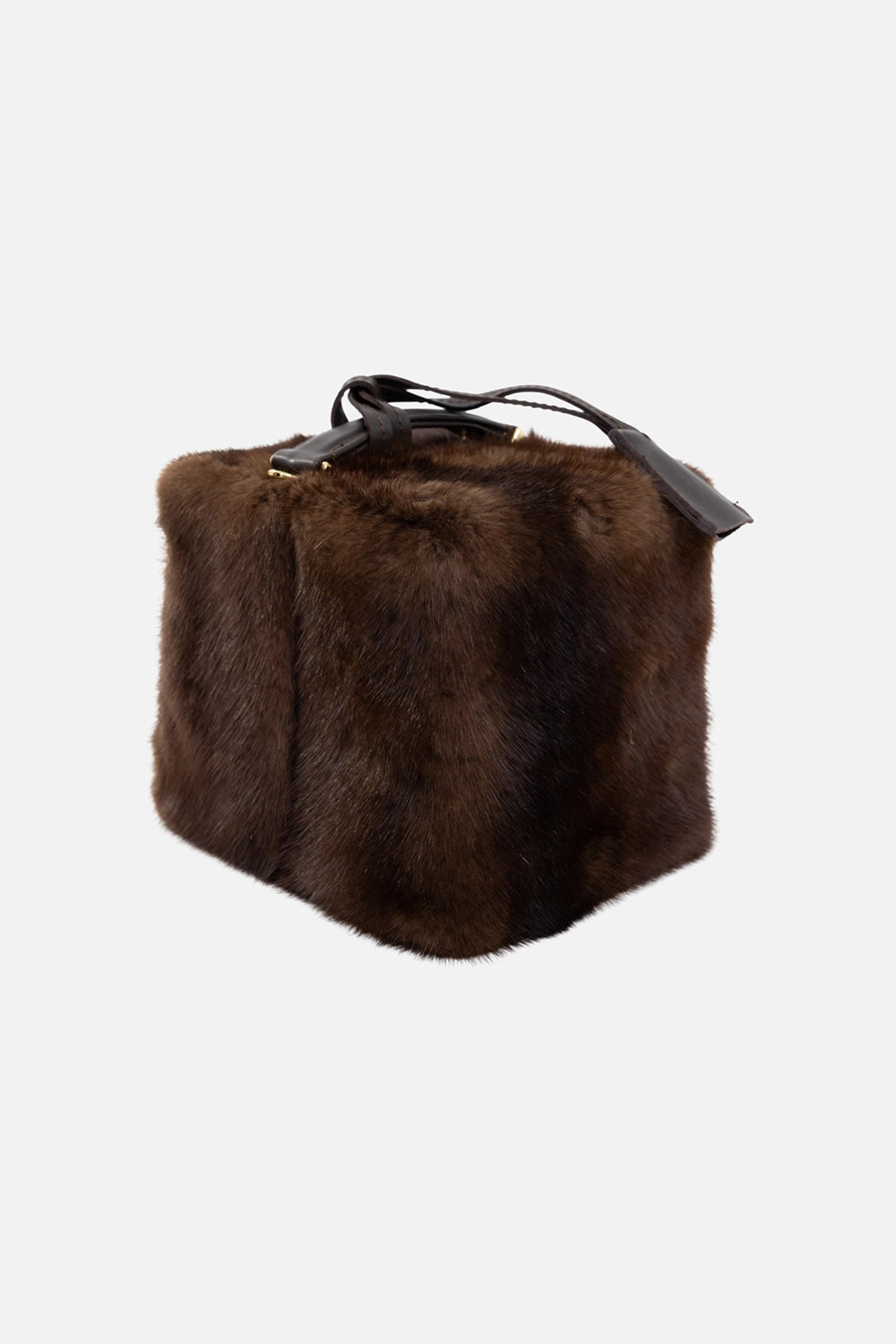 Women's Upcycled Mink Fur Box Crossbody Bag in Brown | Frenzy