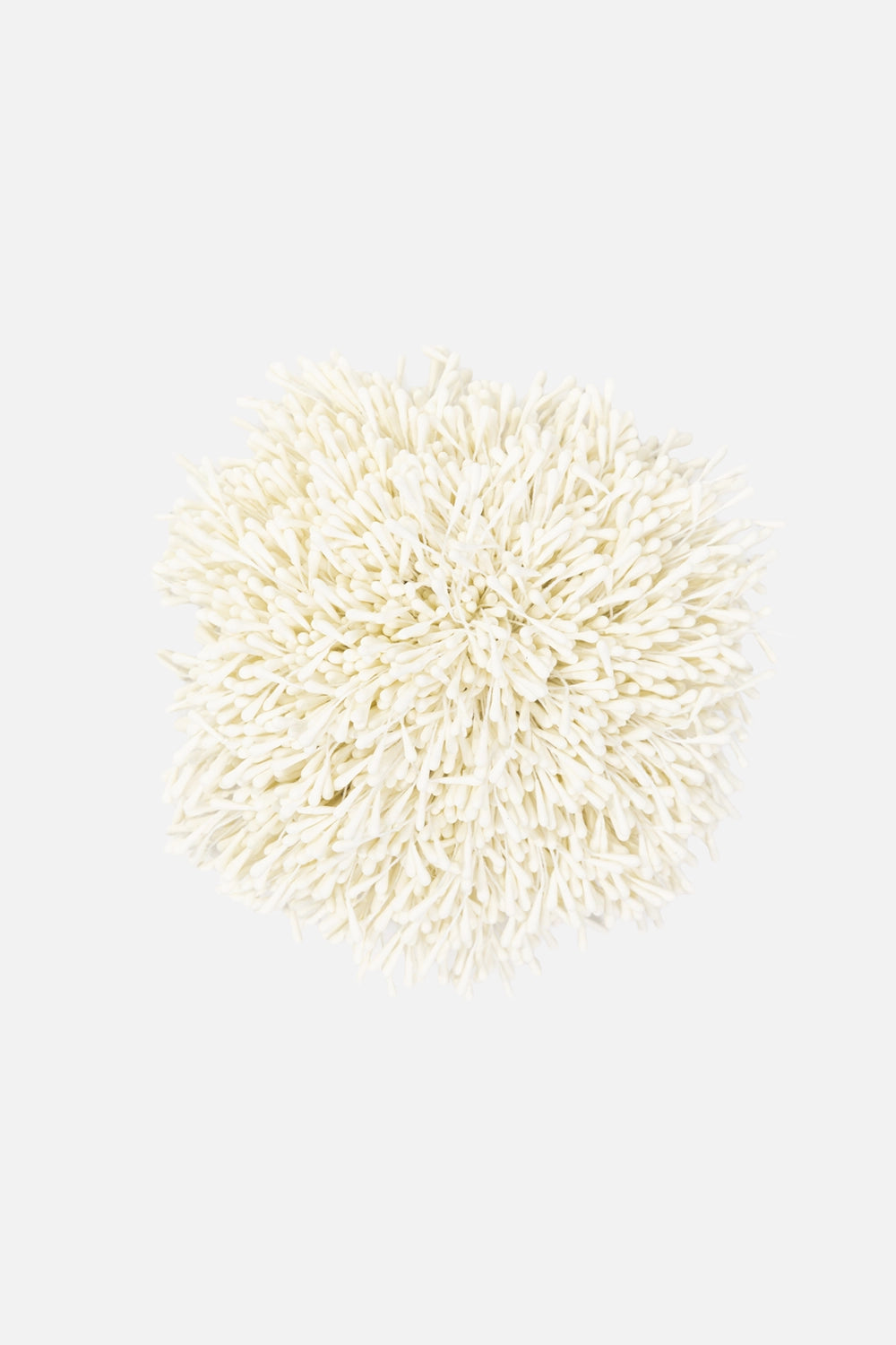By Malene Birger women's brooch in soft white, front view, plush pompom texture with fine strands