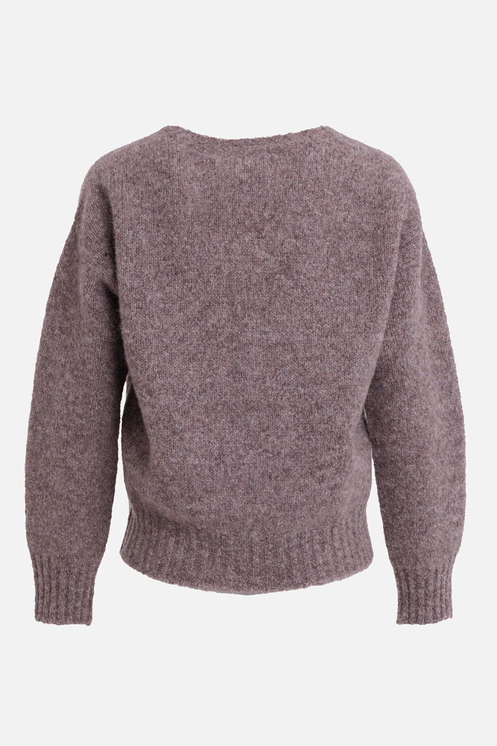 Uma Wang women's sweater in tortora, back view with brushed knit, wide neckline and ribbed hem