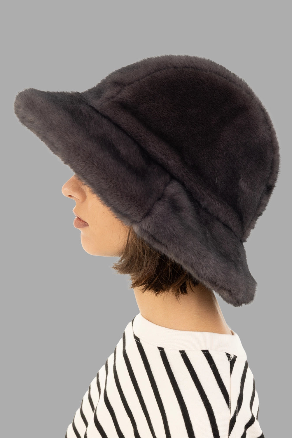 Kijima Takayuki unisex bucket hat in charcoal, side view, sculpted crown and gently curved brim