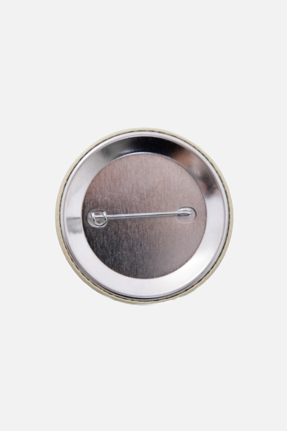 Marc Point unisex pin badge in ivory/black, back view, metal pin fastening on round badge