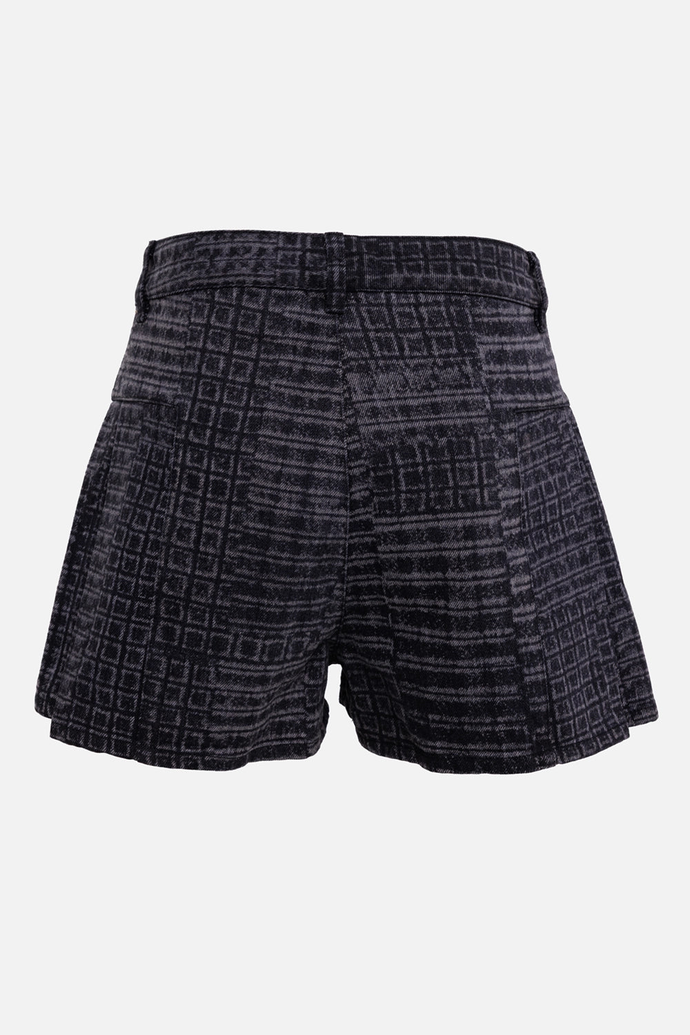 Chanel women's cotton shorts in black and grey, back view with belt loops and flared hem