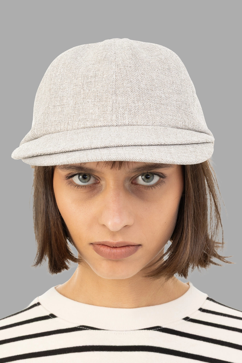 Kijima Takayuki unisex baseball cap in light grey, front view, double-layer brim
