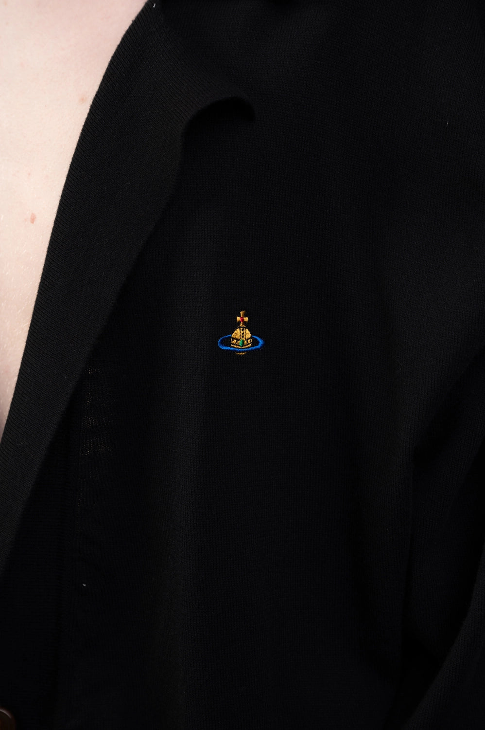 Vivienne Westwood cardigan in black, logo detail, multicolour Orb embroidery at chest