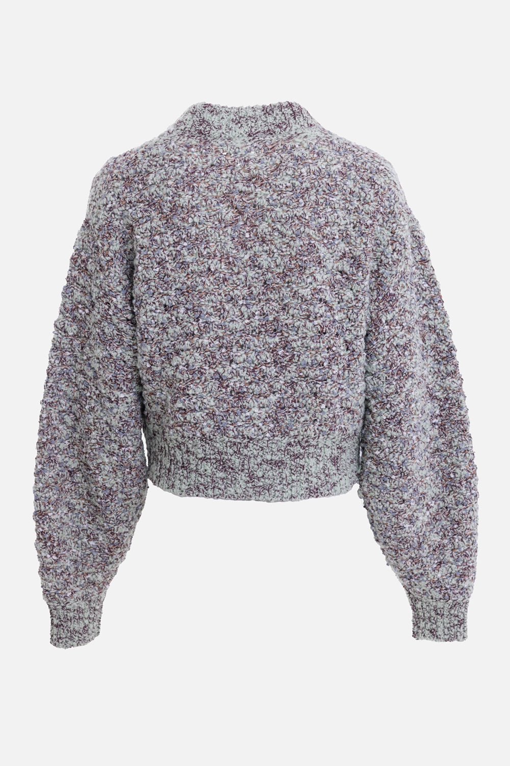 By Malene Birger women's cardigan in Seacrest, back view with cropped silhouette and ribbed hem