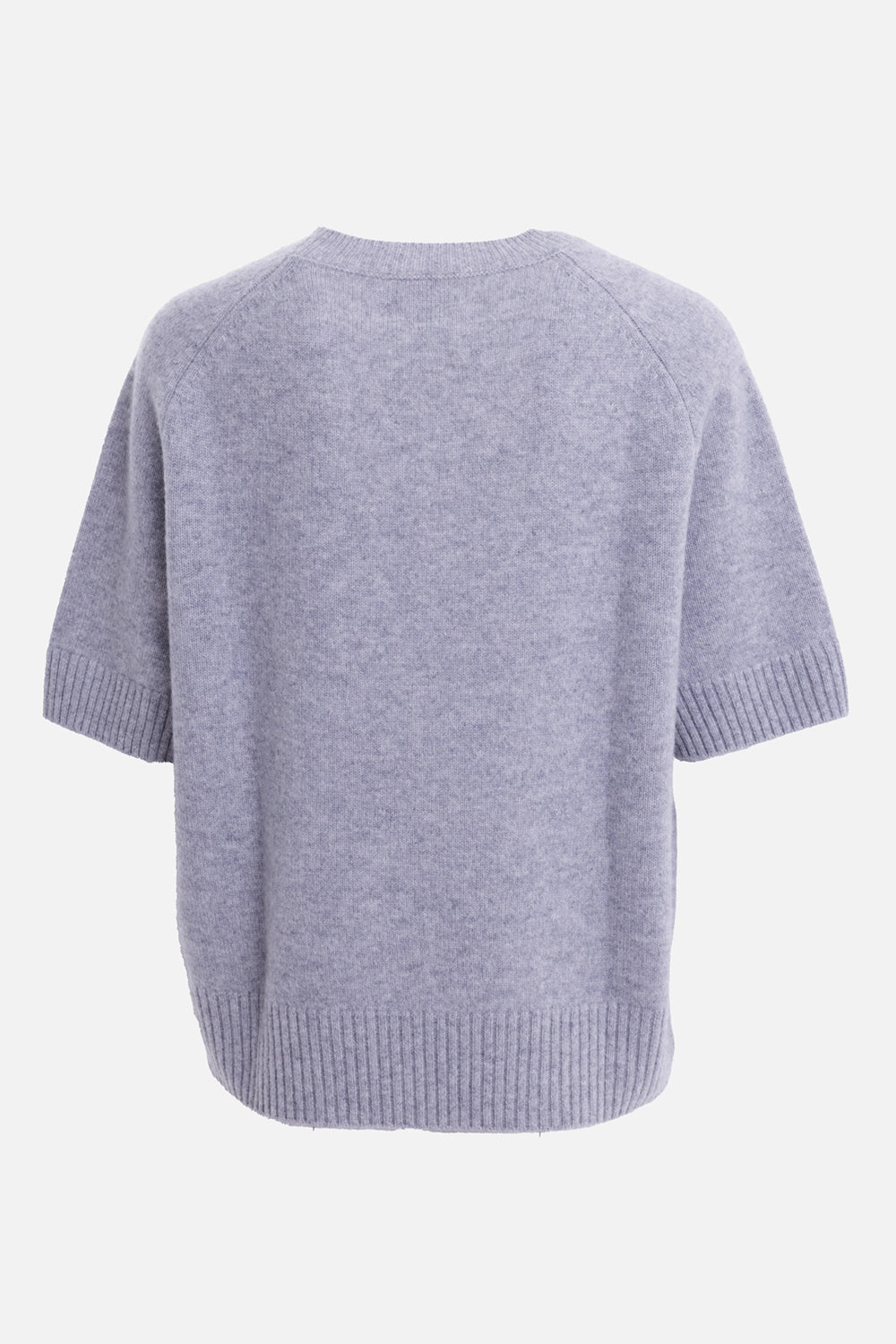 Anine Bing women's cashmere short sleeve sweater in medium heather grey, back view with raglan sleeves
