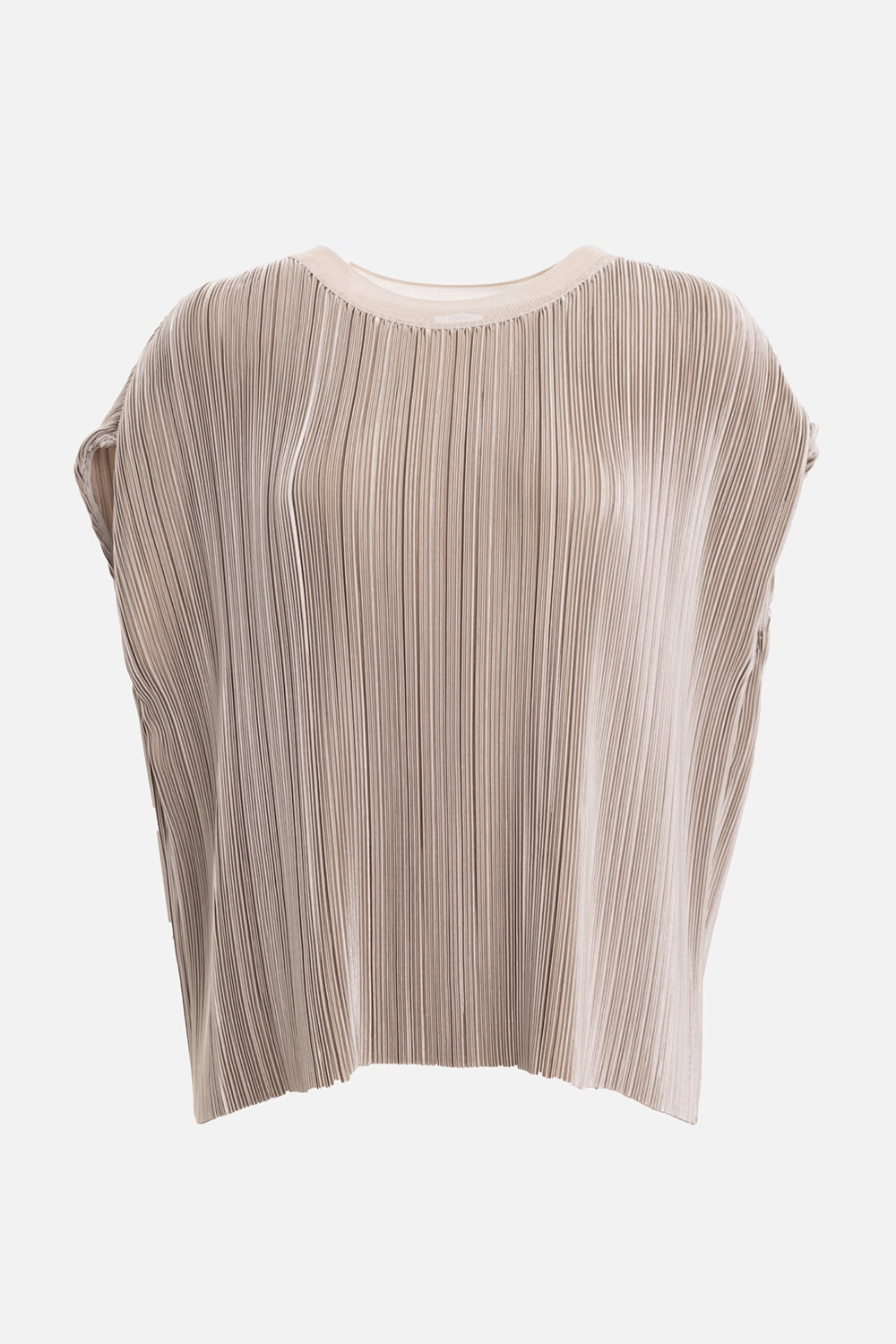 JOSEPH women's Cedre top in Powder, front view, vertical pleats and ribbed round neckline