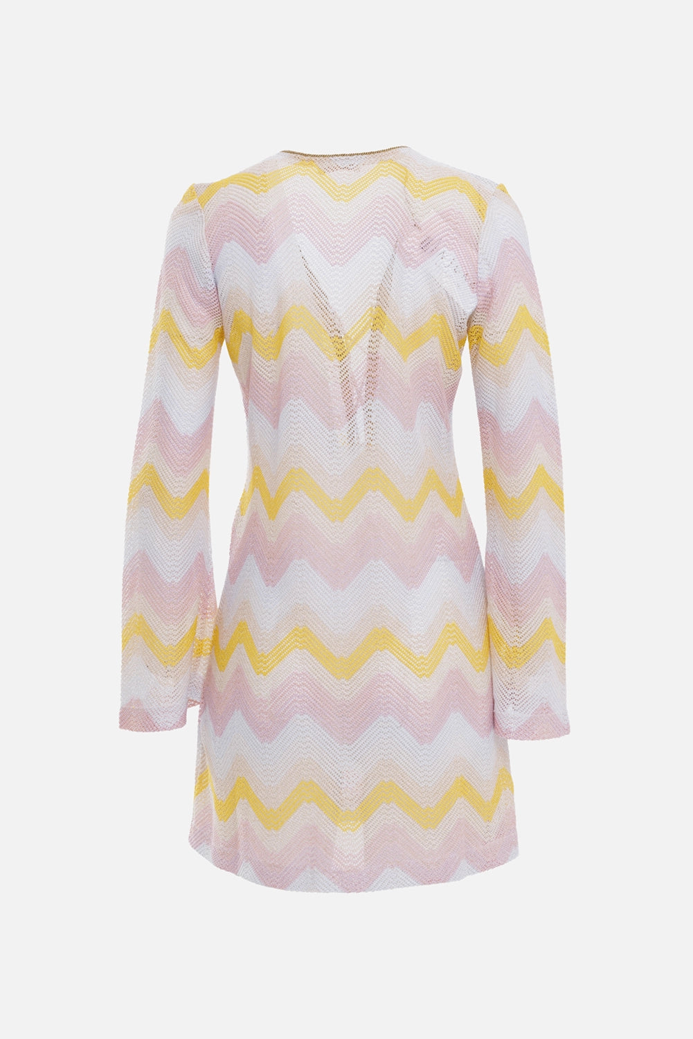 Anjuna women's mini dress in rose blush multirose, back view, long sleeves and pastel zigzag knit