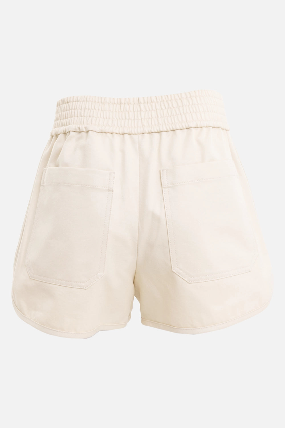 Helmut Lang women's boxer shorts in oatmeal, back view, patch pockets and elasticated waistband
