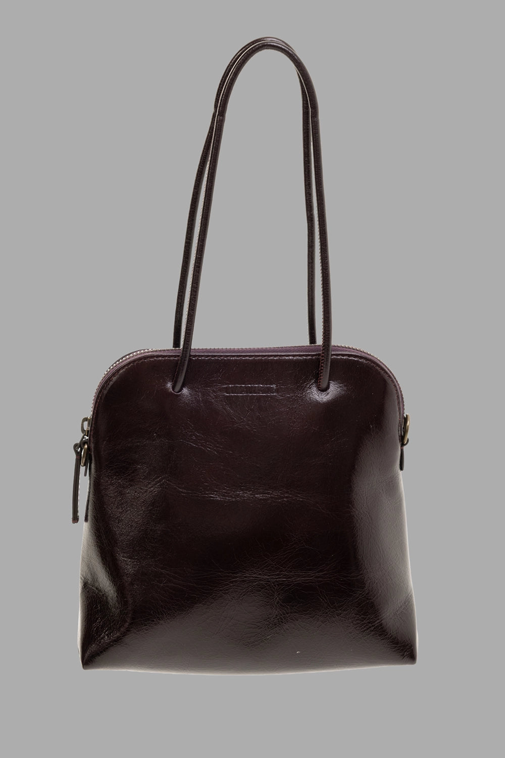 Uma Wang women's clutch bag in wine, front view, double top handles and top zip