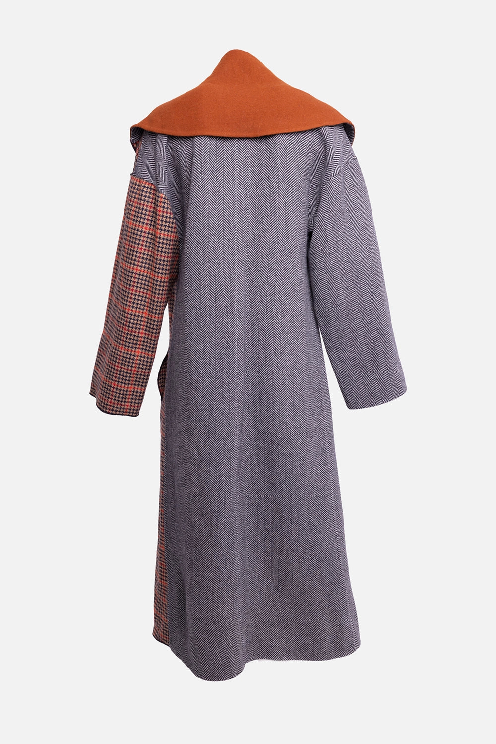 Pre-owned Oscar de la Renta women’s coat in multicolor, back view, longline silhouette with grey herringbone back panel