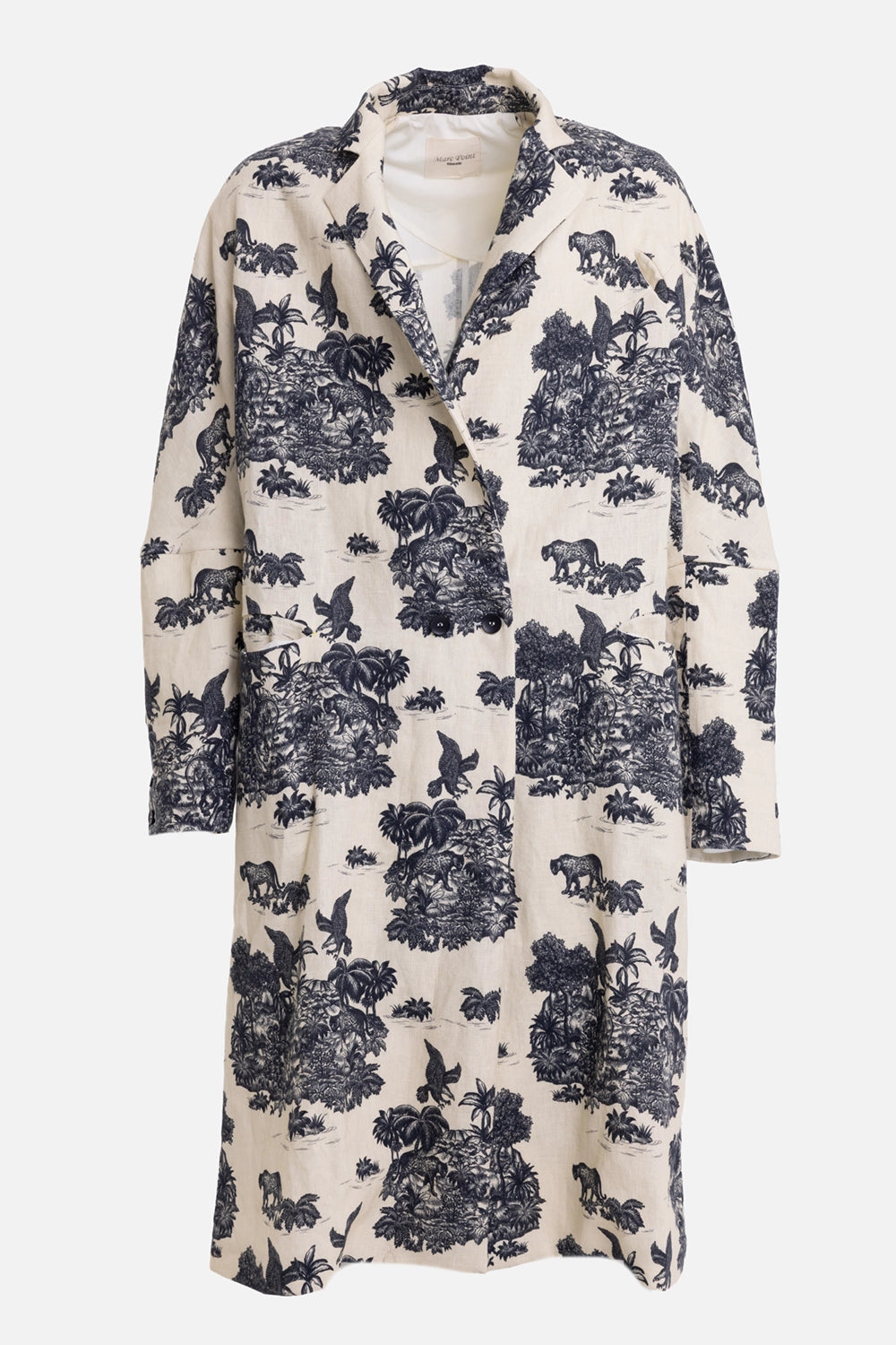 Marc Point men's coat in natural beige, front view, Savannah print, double-breasted front and patch pockets