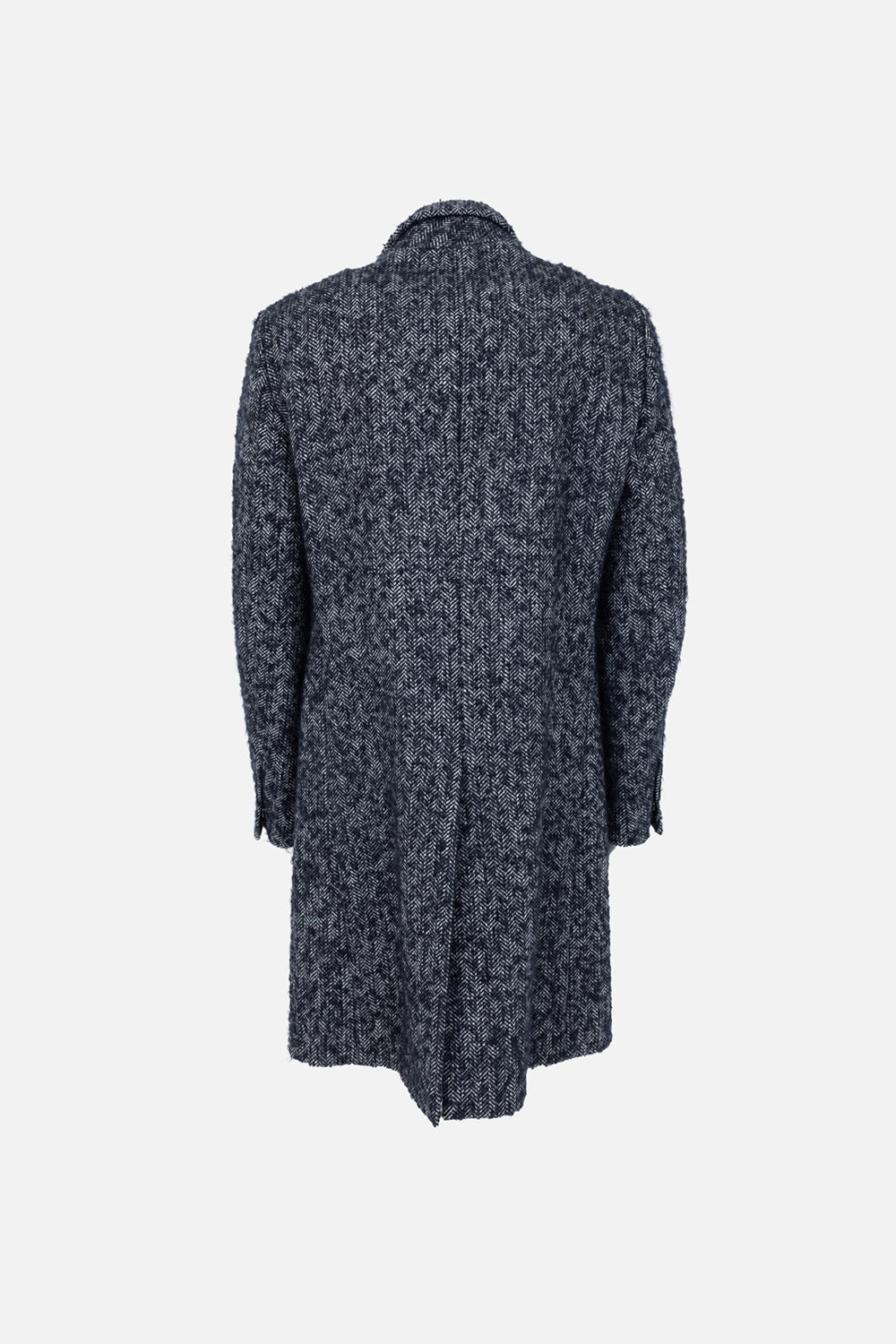 Pre-owned Dsquared2 men's coat in navy herringbone, back view, center vent at hem