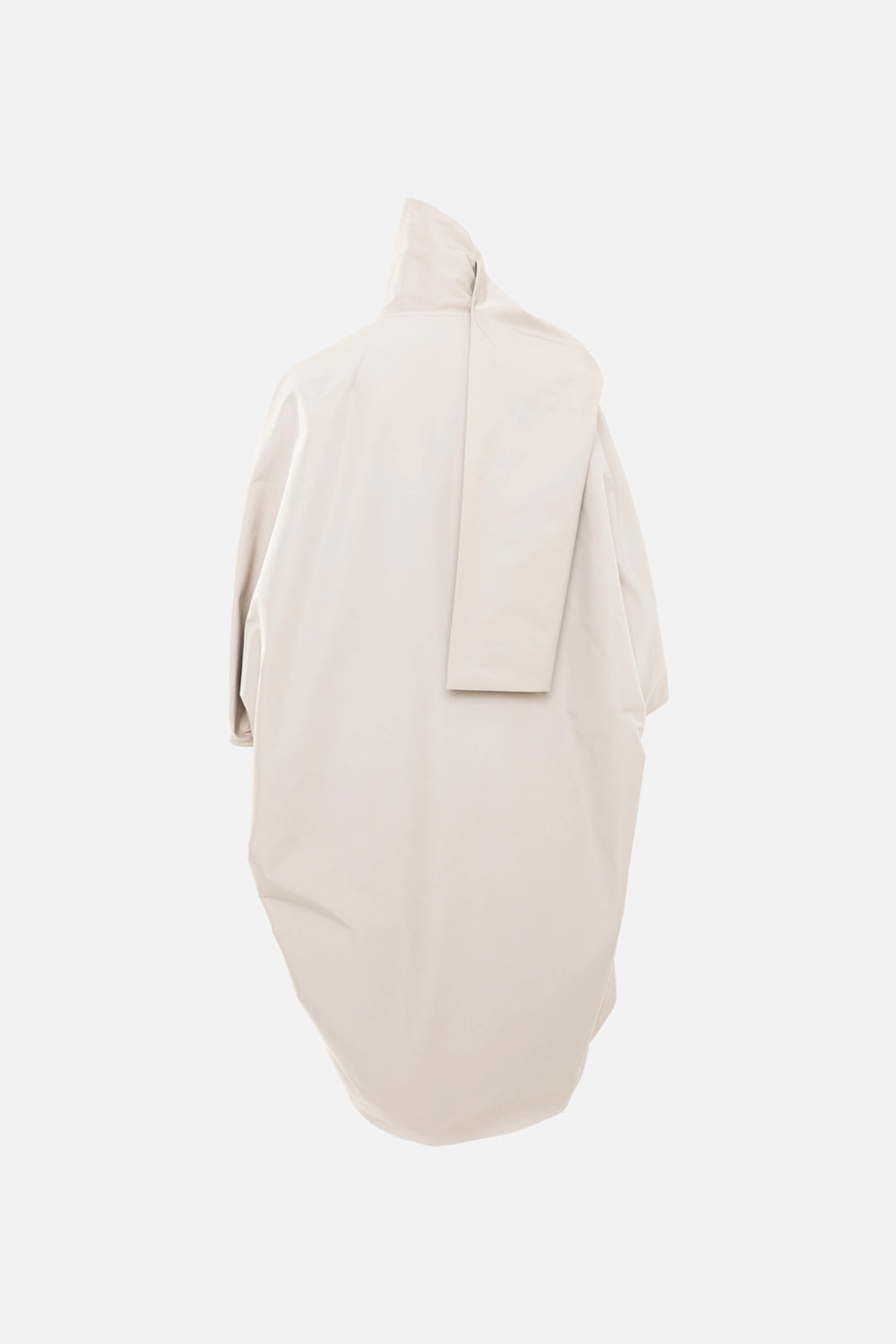 Rick Owens women's sail biker coat in sand, back view, oversized funnel collar with elongated neck panel