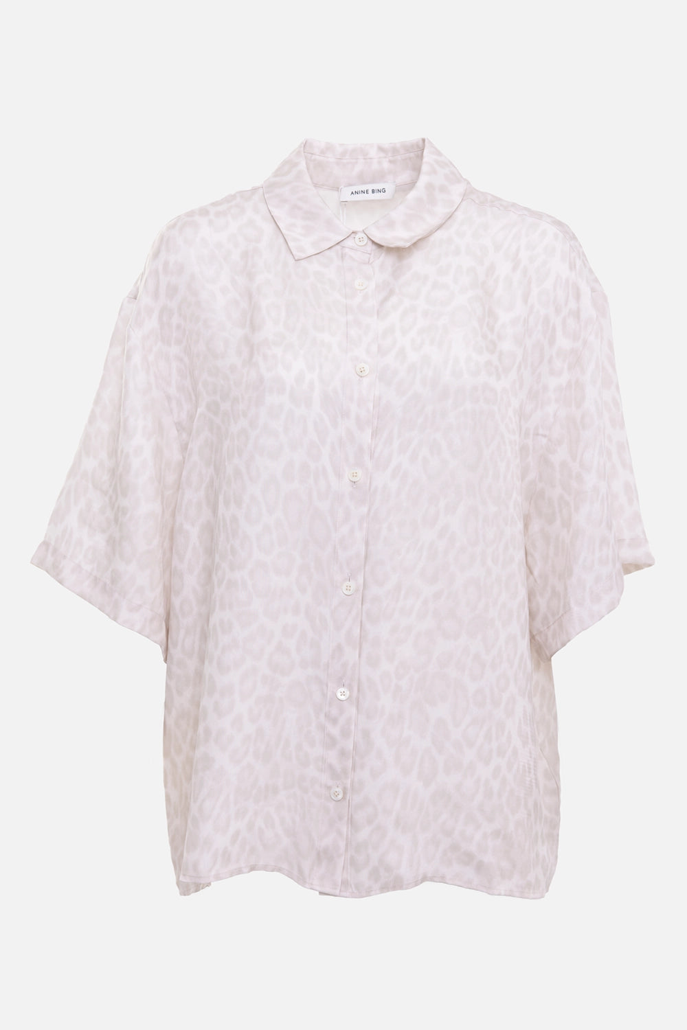 ANINE BING women's Coco shirt in washed white leopard, front view, point collar and button front