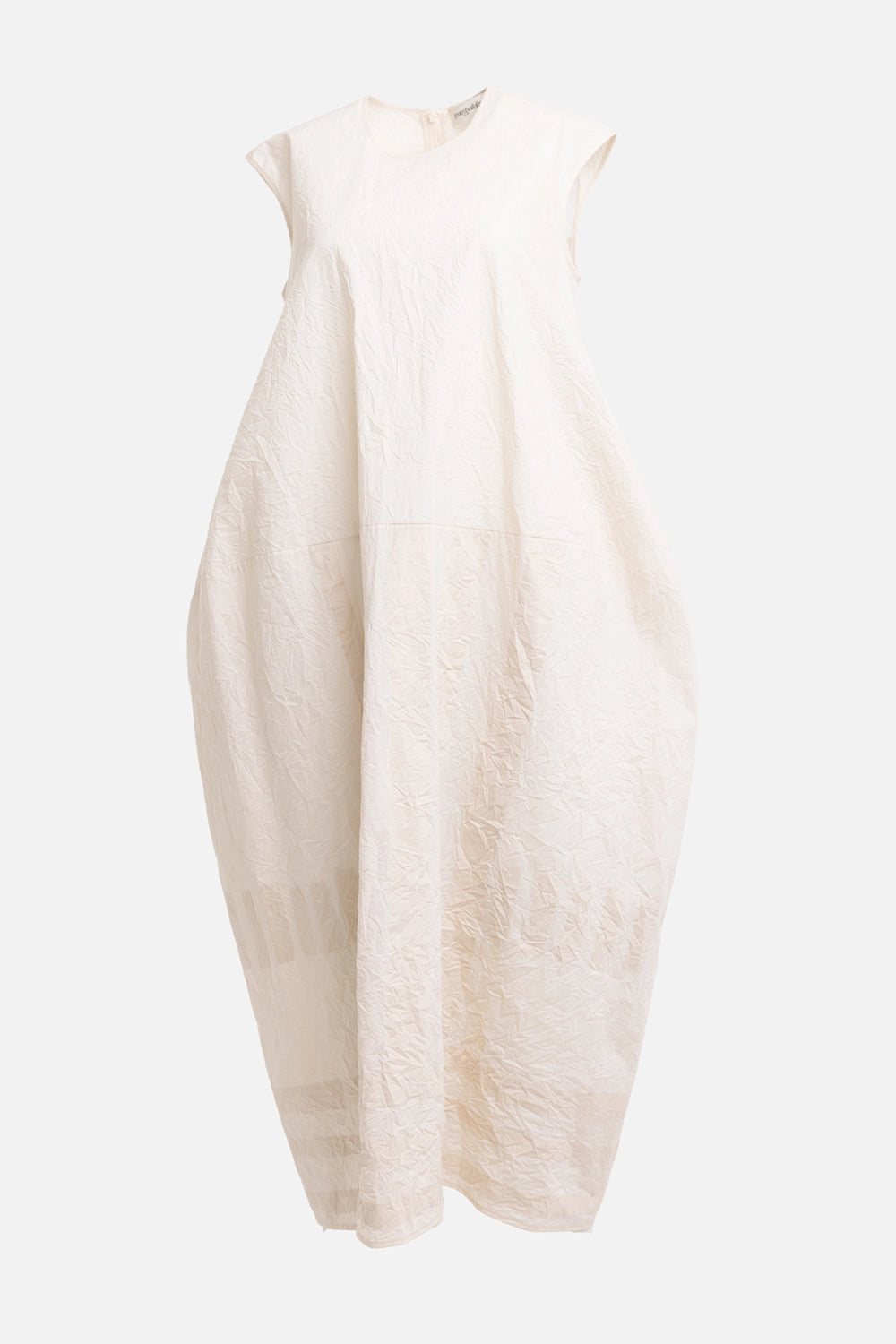 Gentry Portofino women's cocoon midi dress in ecru, front view, cap sleeves and sculptural skirt