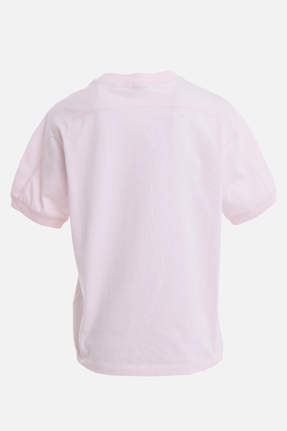 ANINE BING women's tee in Powder Pink, back view with shoulder yoke seam and ribbed sleeve cuffs