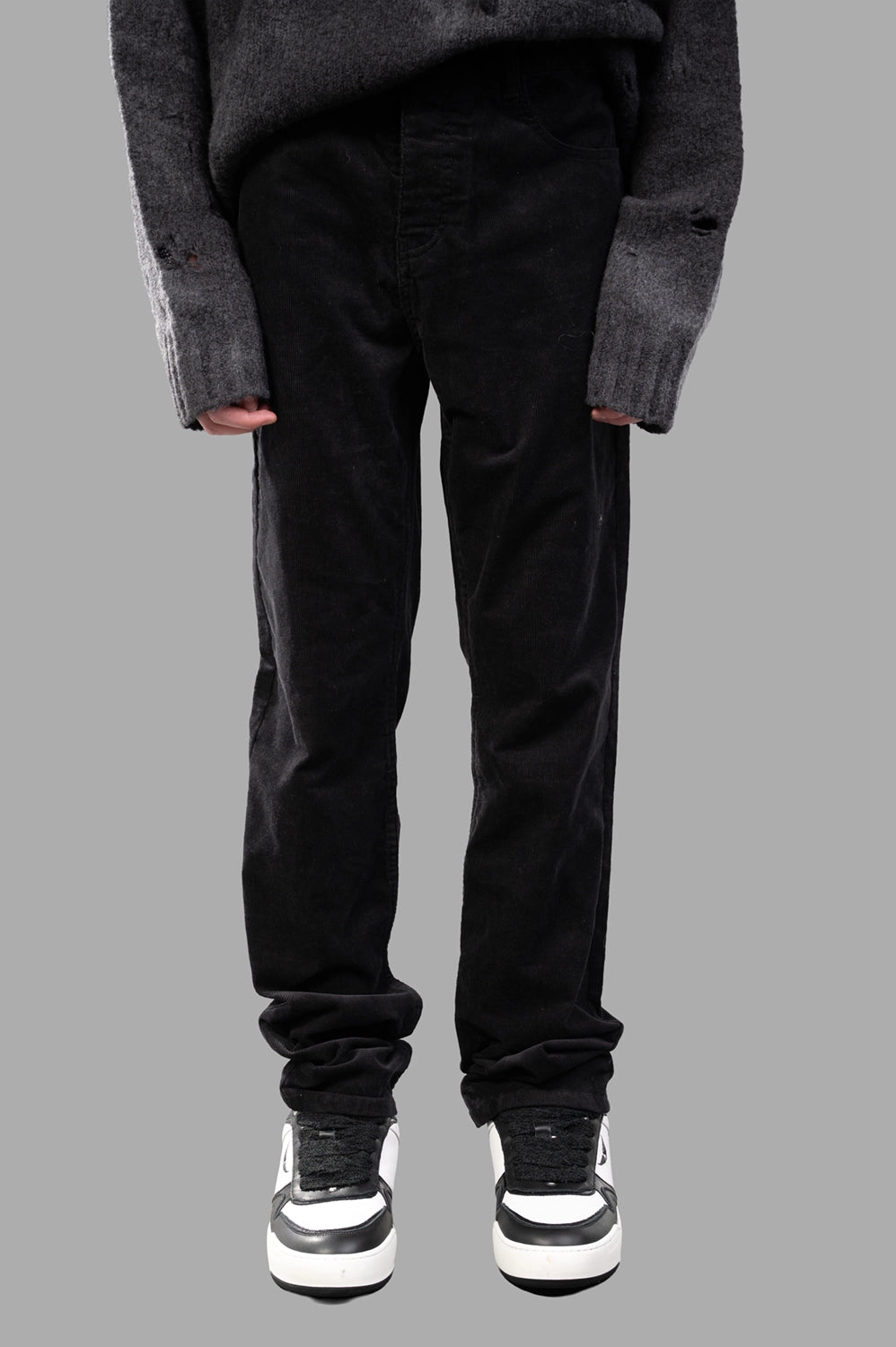 Zadig & Voltaire corduroy pants in Black, front view, zip fly, five-pocket style, soft worn finish