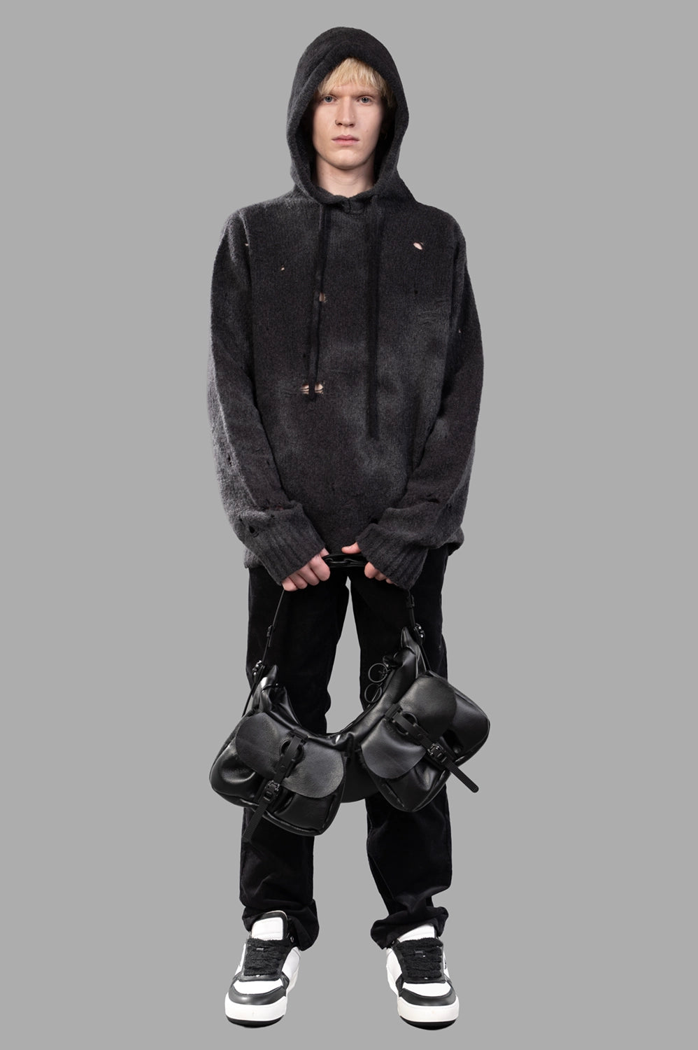Zadig & Voltaire corduroy pants in Black, on-model full length, velvet texture with straight leg