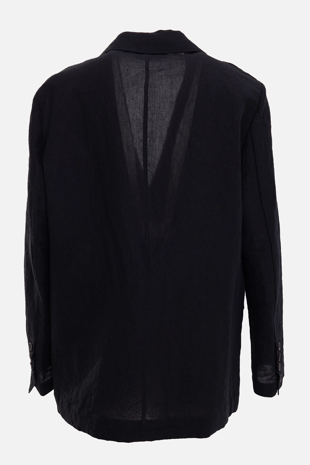Gentry Portofino men's blazer in black, back view, semi-sheer panel effect and buttoned cuffs