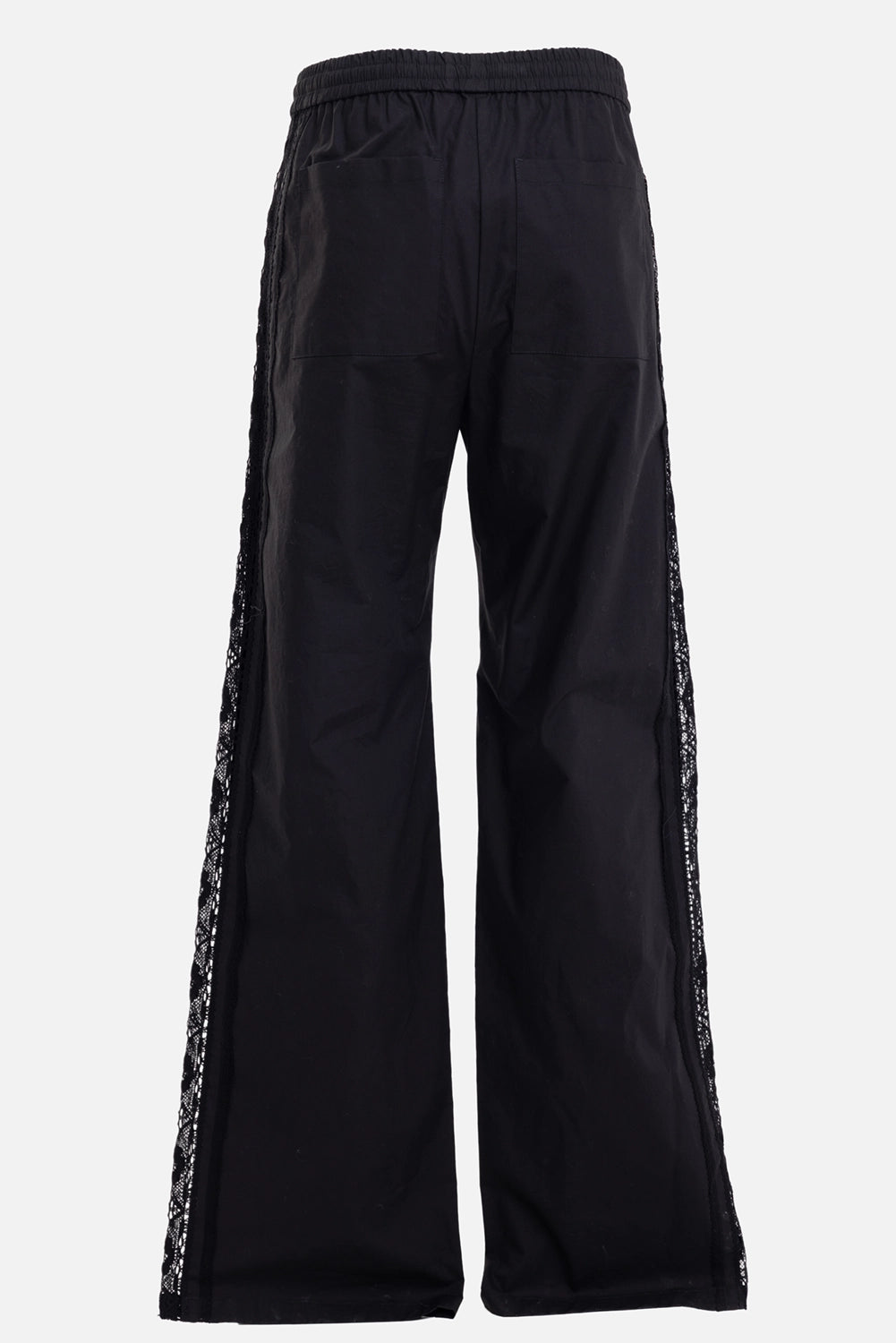 MSGM women's cotton pants in Black, back view, elastic waistband and two patch pockets