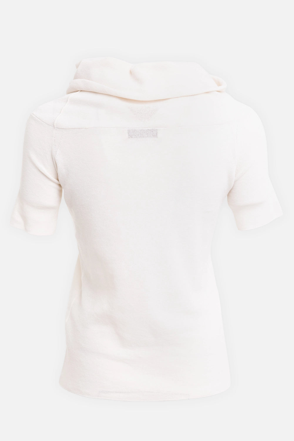 Gentry Portofino women's knit top in ecru, back view, folded cowl neck and clean back panel